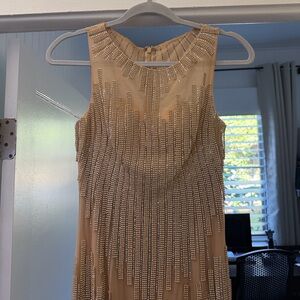 Jovani Beige Beaded Backless Dress
